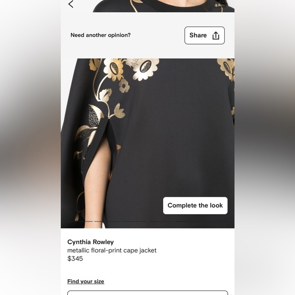 Cynthia Rowley Black and Gold Floral Cape Jacket - Picture 4 of 7